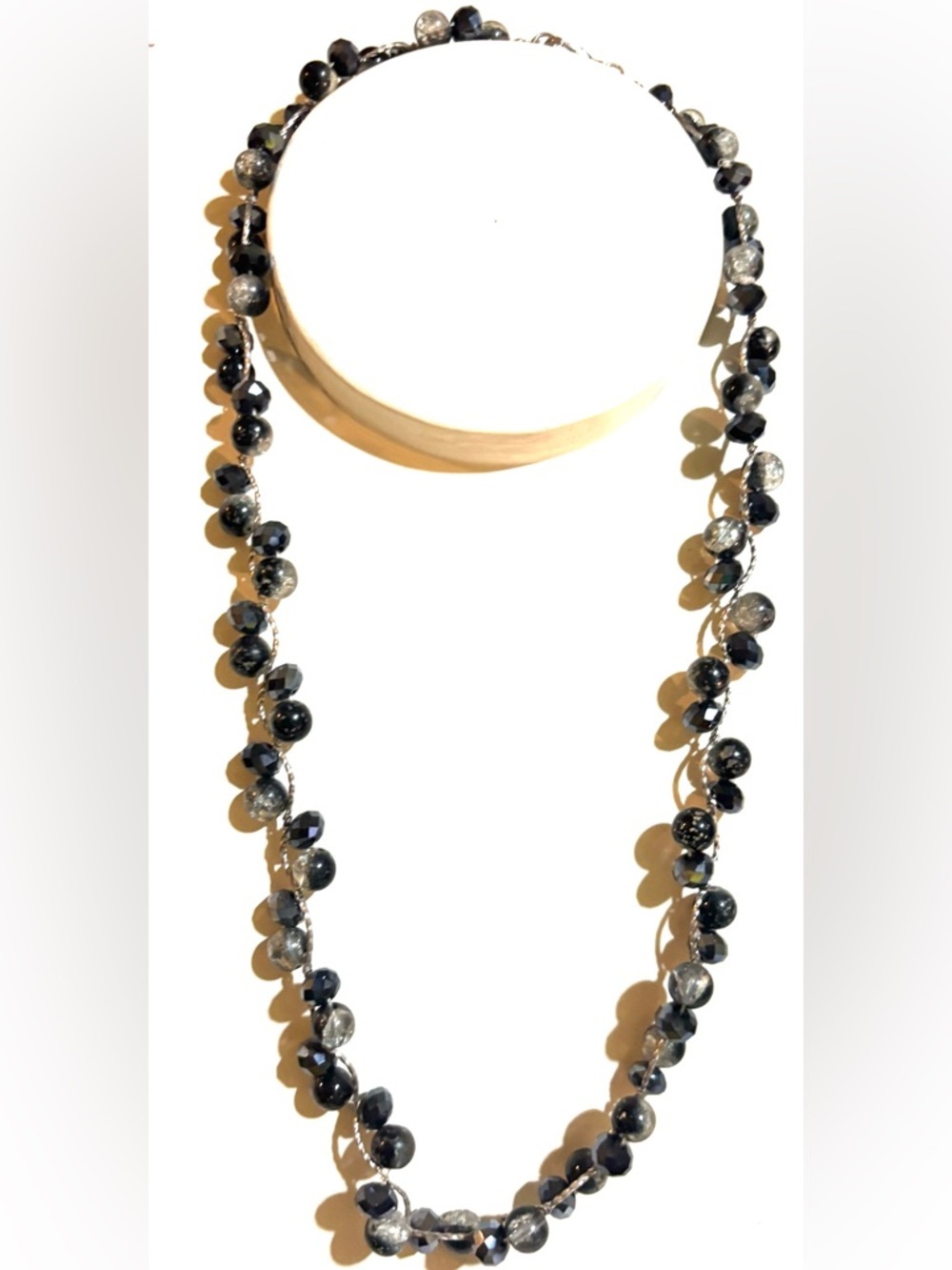 Facet-Strand Black and Silver Beaded glass Women's Necklace